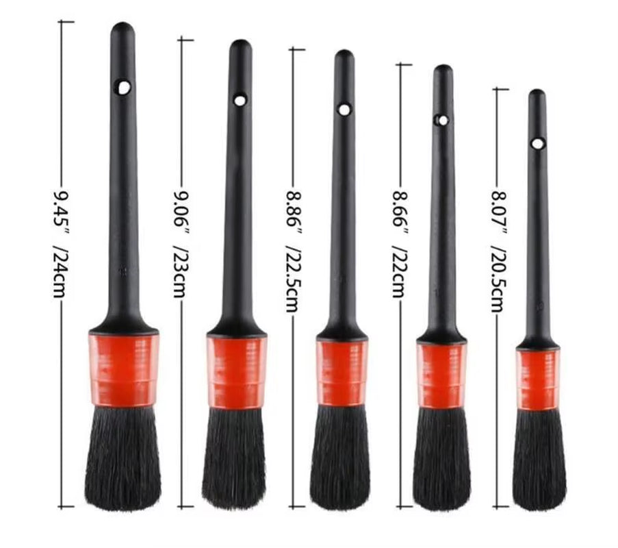 5 Pcs Natural Boar Hair Detailing Brushes Accessories Car Detailing
